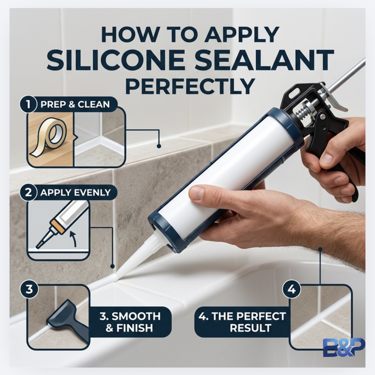 Clean silicone seal along bathroom tiles